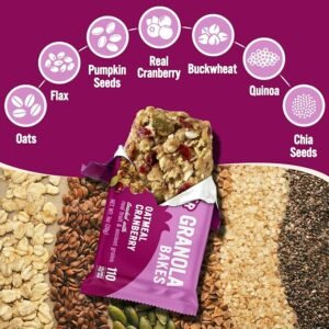 Cooper Street Granola Cookie Bake - Chewy Granola Bars with Chia, Flax, Buckwheat and Oats in Delicious Oatmeal Cranberry Flavor | Individually Wrapped Healthy Breakfast Bars | 1 oz | 48 Pack